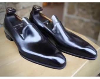 Zapatos formales de piel de becerro negra para hombre, hechos a mano