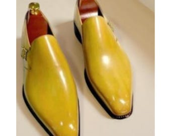 Zapatos de monje de piel de becerro amarilla hechos a mano para hombre / Zapatos de vestir formales