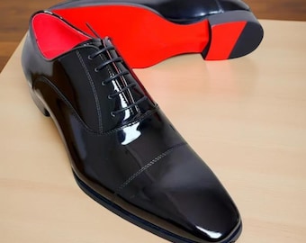 Christian Louboutin Black Patent Leather Oxford Shoes | Handmade Luxury Dress Shoes