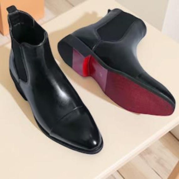 Christian Louboutin Black Leather Chelsea Boots With Red  display picture 2