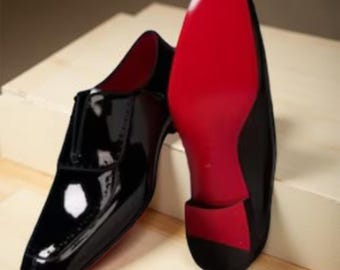 Christian Louboutin Black Patent Leather Lacesless Oxford Shoes | Handmade Luxury Dress Shoes