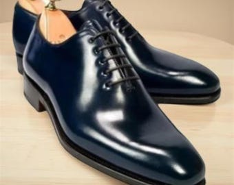 Zapatos Oxford negros de corte completo personalizados / Zapatos de vestir de cuero hechos a mano para hombre