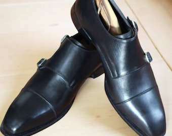Christian Louboutin Herren Schuhe aus schwarzem Kalbsleder Double Monk Strap Schuhe