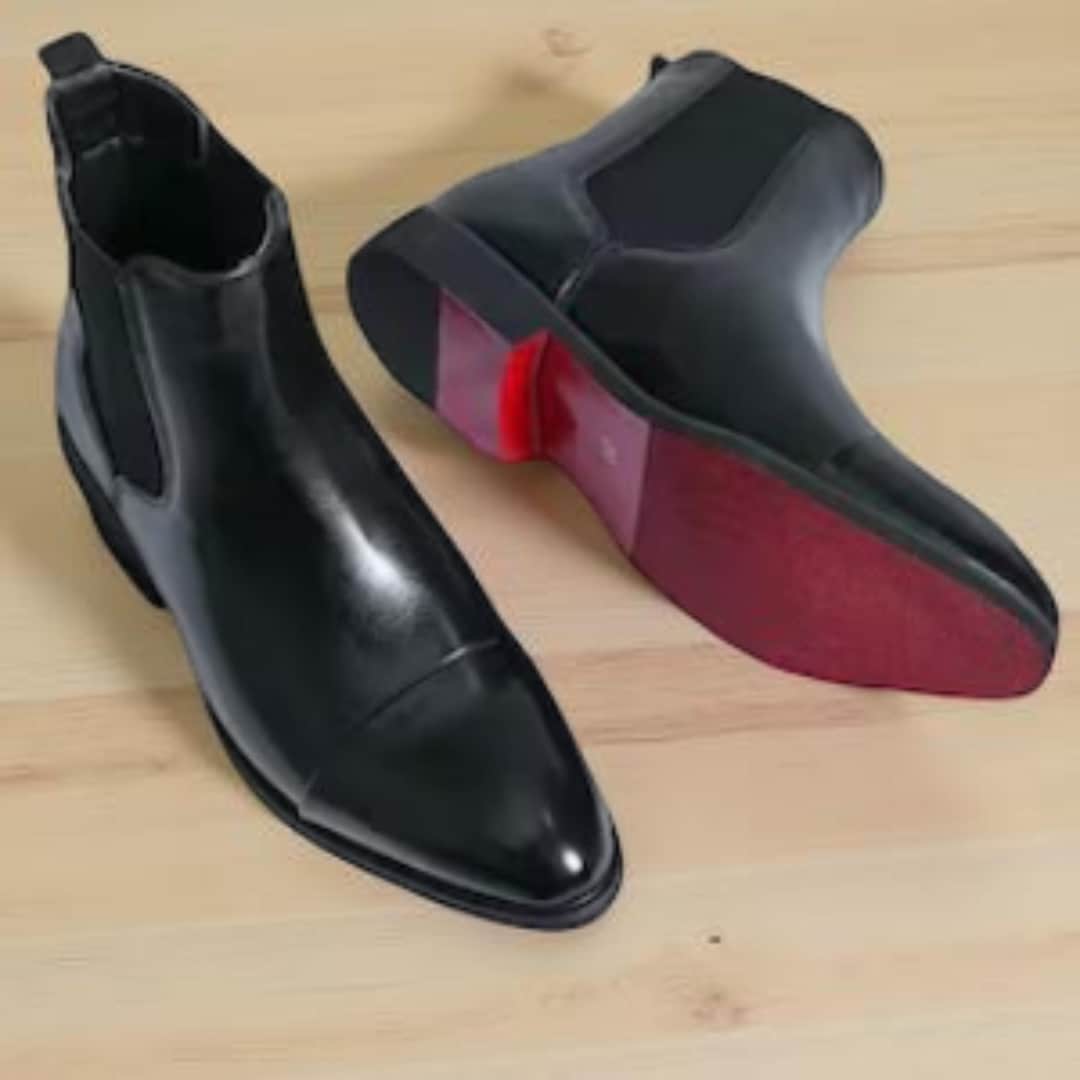 Christian Louboutin Black Leather Chelsea Boots With Red 
