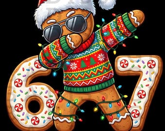 Gingerbread Six Seven PNG,Funny 6 7 Christmas Drip Design,Cute Gingerbread Xmas Boys, Christmas Family Shirt PNG