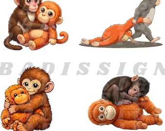 Dear Punch Monkey PNG Bundle | Viral Baby Monkey Inspired Plush Illustration Set | Cute Emotional Sublimation Digital Download