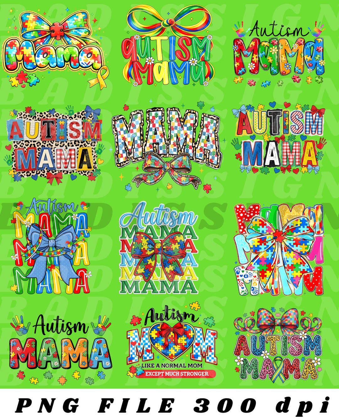 Autism Mama PNG Bundle, Autism Mom PNG, Puzzle Ribbon Mama Design ...