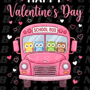 Roliga ugglor skolbusschaufför PNG, Glad alla hjärtans dag-design. Söt förarpresent sublimering, digital nedladdning för alla hjärtans dag