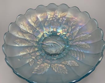 Northwood Peacocks at the Urn Ice Blue Carnival Glass 9.5” Master Ice Cream Bowl
