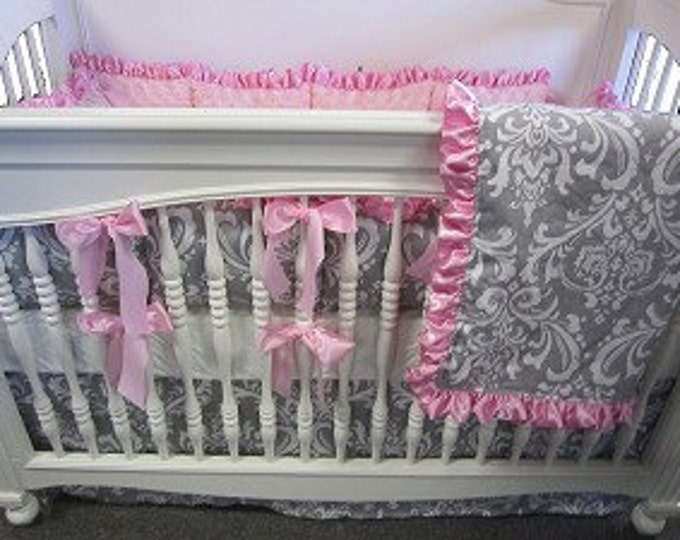 Gray Damask 4 Piece Set Crib Bedding Set Etsy