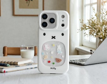 Funda protectora suave con diseño de conejito blanco para iPhone 14, 15, 16 y 17 Pro Max