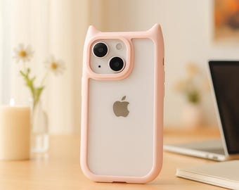 Cat Ear Silicone Phone Case Cute Soft Protective Cover with Transparent Back for iPhone 11 12 13 14 15 16 Pro Max
