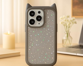 Funda para teléfono con orejas de gato y purpurina, transparente, suave y brillante, con lentejuelas para iPhone 11, 12, 13, 14, 15, 16, 17 Pro Max