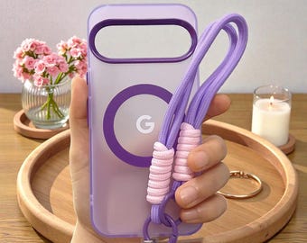 Magnetic Google Pixel Case with Wrist Lanyard Matte Clear Candy Color Shockproof Cover for Pixel 8 8A 9 9 Pro XL 10 Pro