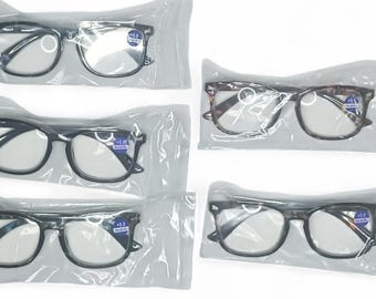 a +5.0 5-pack of classic style blue light blocking reading glasses.