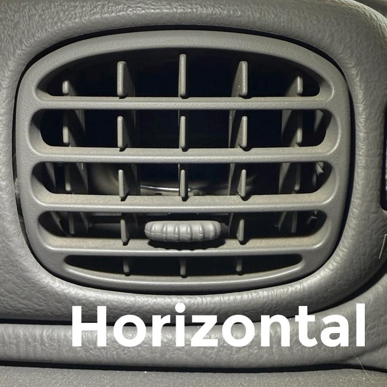May include: A gray, horizontal car air vent with adjustable louvers. The vent has a rounded rectangular shape and a small, textured control knob. The word "Horizontal" is written in white at the bottom of the image.