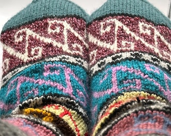 Hand Knitted Crew Socks, Multicolor, One Size, 1 Pair