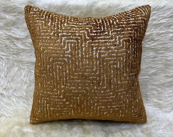 Mosterdkleurige kussensloop, getufte kussenhoes, geometrisch sierkussen, getextureerde boho-kussensloop, modern interieur 18 x 18 inch