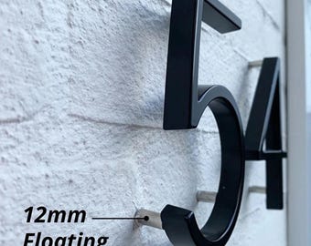 Números y letras flotantes de aluminio para casa de 5 pulgadas, modernos y limpios, con números negros, para exterior y placa de dirección.
