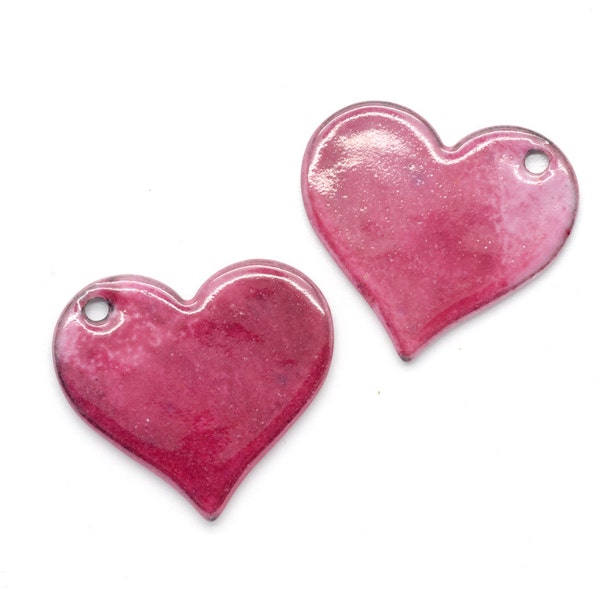 Copper Enameled Hearts in Rose Red