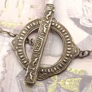 Large Artisan Toggle Clasp with Detailed Pattern and Antique Patina in Bronze