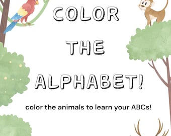 Livre de coloriage animaux alphabet | Coloriages de A à Z à imprimer pour les enfants | Activité d'apprentissage ABC | Téléchargement numérique