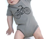 Bicycle Baby Bodysuit- Bike Shirt - Gray with black bike Organic cotton 0 3 6 12 18 months short sleeves Eco Friendly Clothing