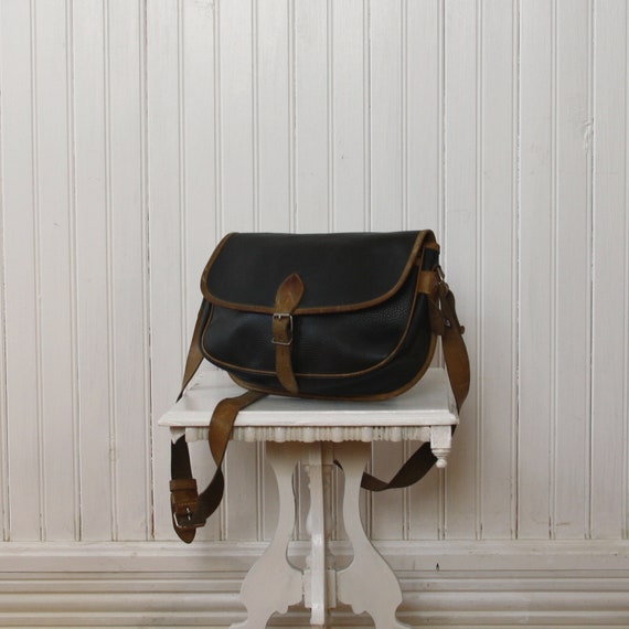 Bag Leather Black Brown 70s Tan Purse 1970s Distre