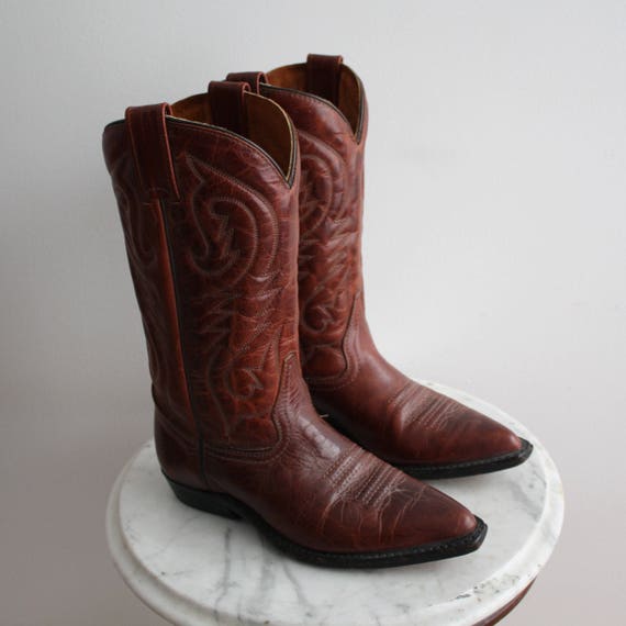 Cowboy Boots 6.5 Women's Brown Leather Red 1980s V