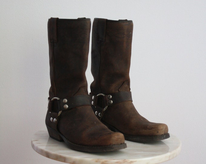 MOTORCYCLE Boots Brown Leather Harness Studded Women's Etsy