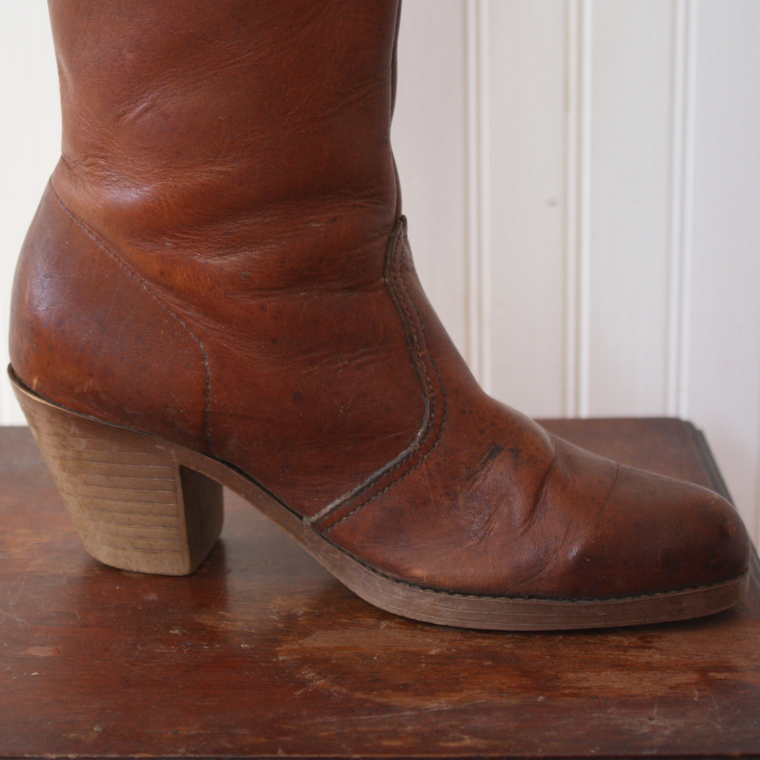 Chocolate Brown Boots 5.5 6 Women's Cowboy Leather Etsy