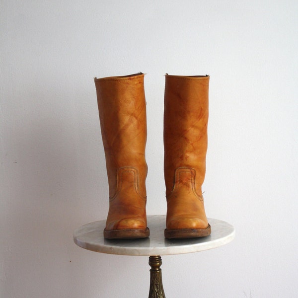 Leather Boots - Men's 9 9.5 - Campus Golden Orange - 1970s VINTAGE