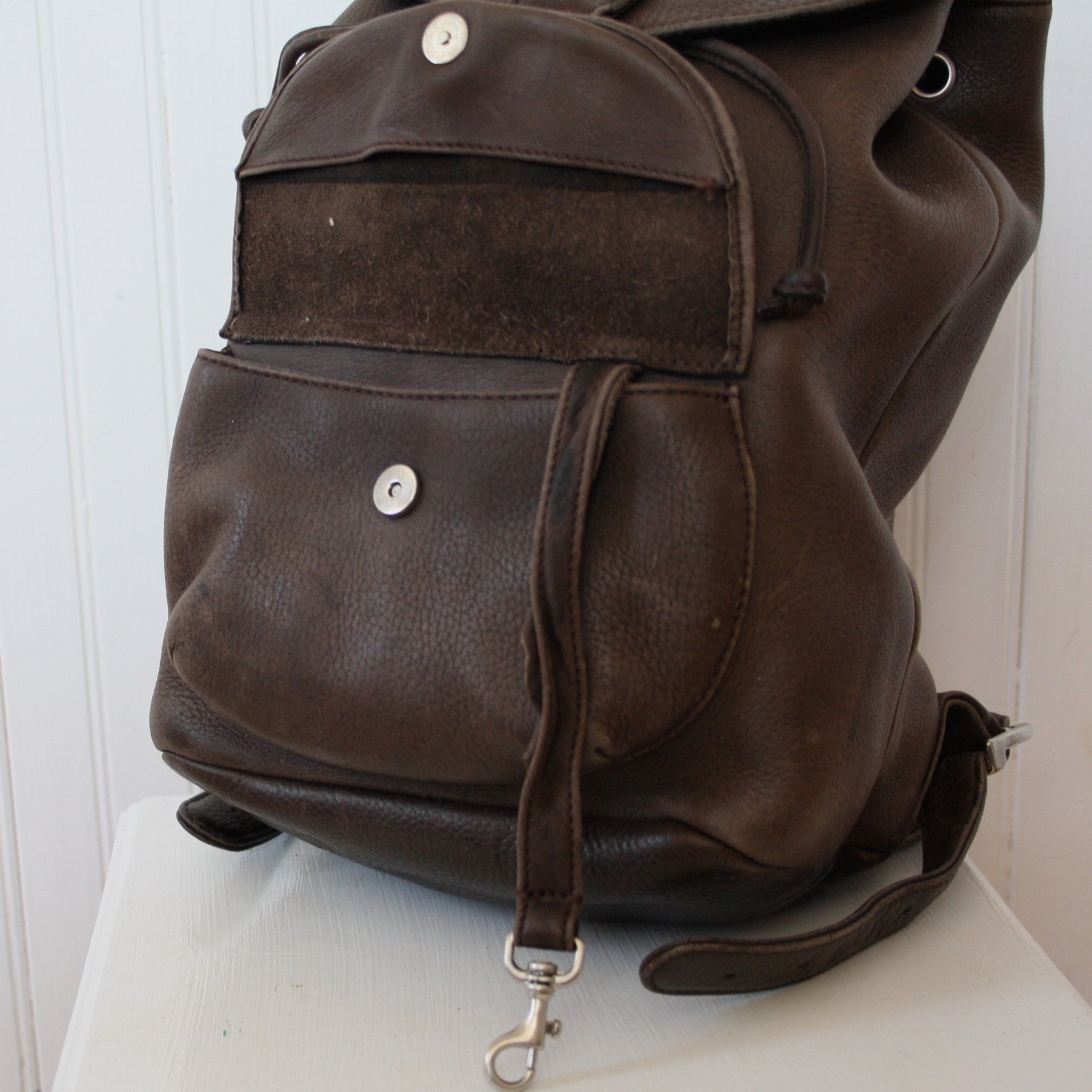 Leather Backpack Brown Knapsack Silver Eddie Bauer Rucksack Etsy