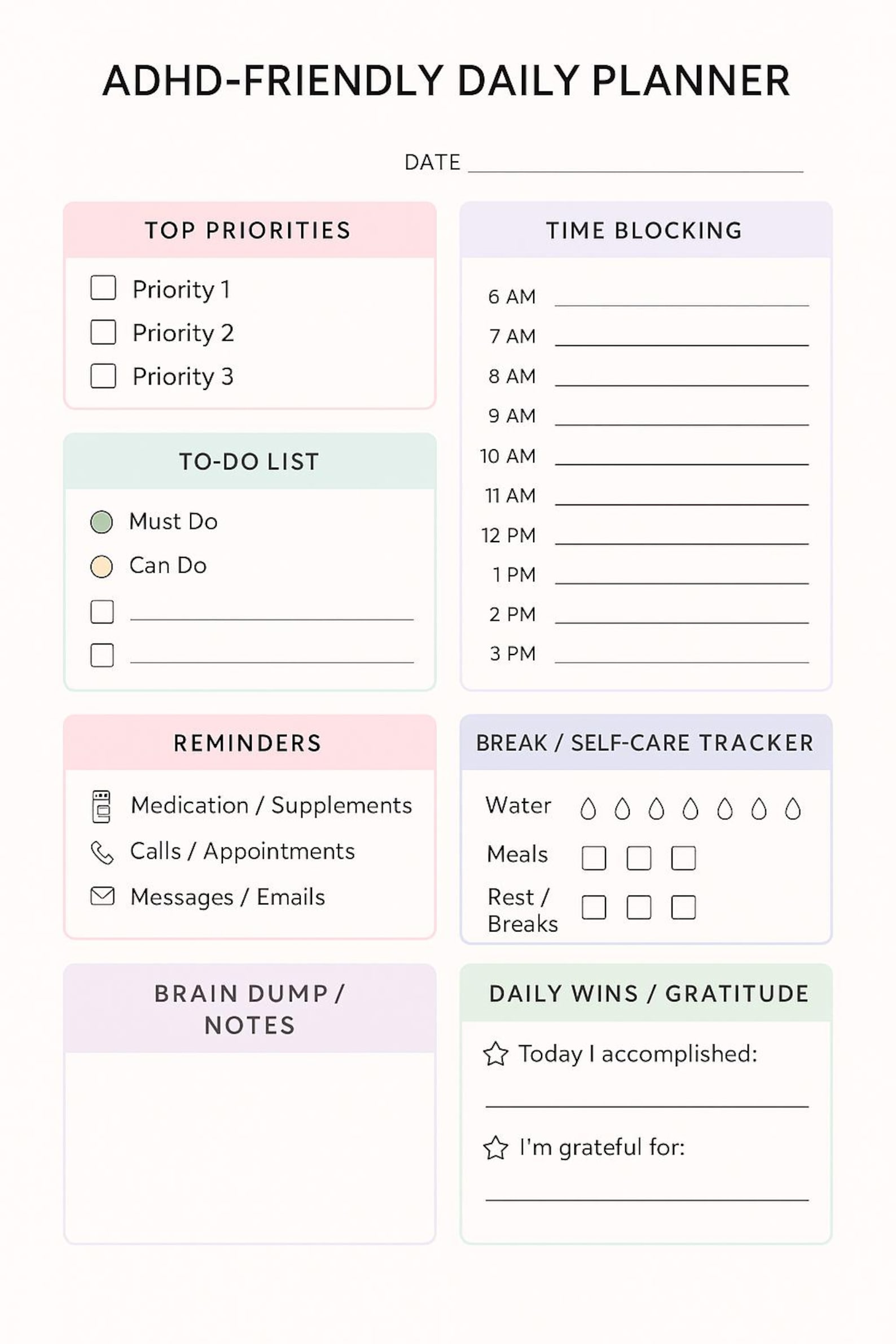 Adhd-friendly Daily Planner | Focus & Productivity Planner | Non-custom ...