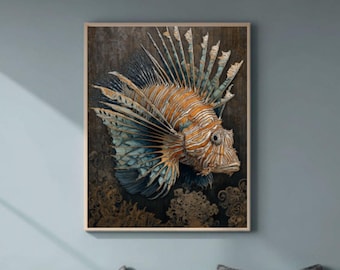 Lionfish Wall Art - Exotic Tropical Fish Canvas, Marine Life Illustration, Coral Reef Decor