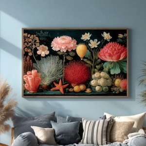 Vintage Coral Print: Botanical Marine Life Canvas or Framed
