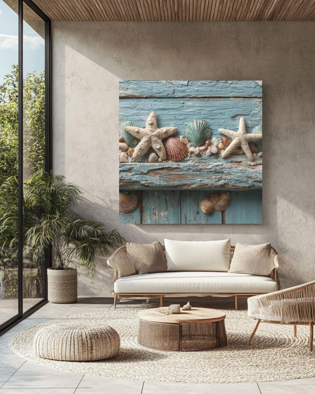 Starfish & Shells Beach Wall Art – Ocean Blue Wood, Coastal Canvas - Etsy