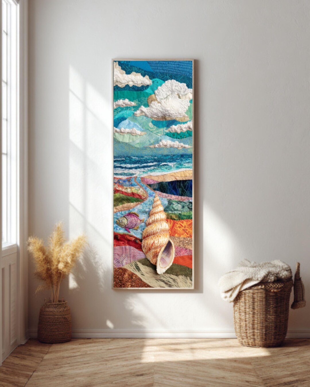 Nautical Seashell Canvas Wall Art | Colorful Textile Coastal Inspired ...