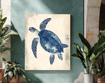 Elegant Sea Turtle Canvas Wall Art: Coastal Ocean Print