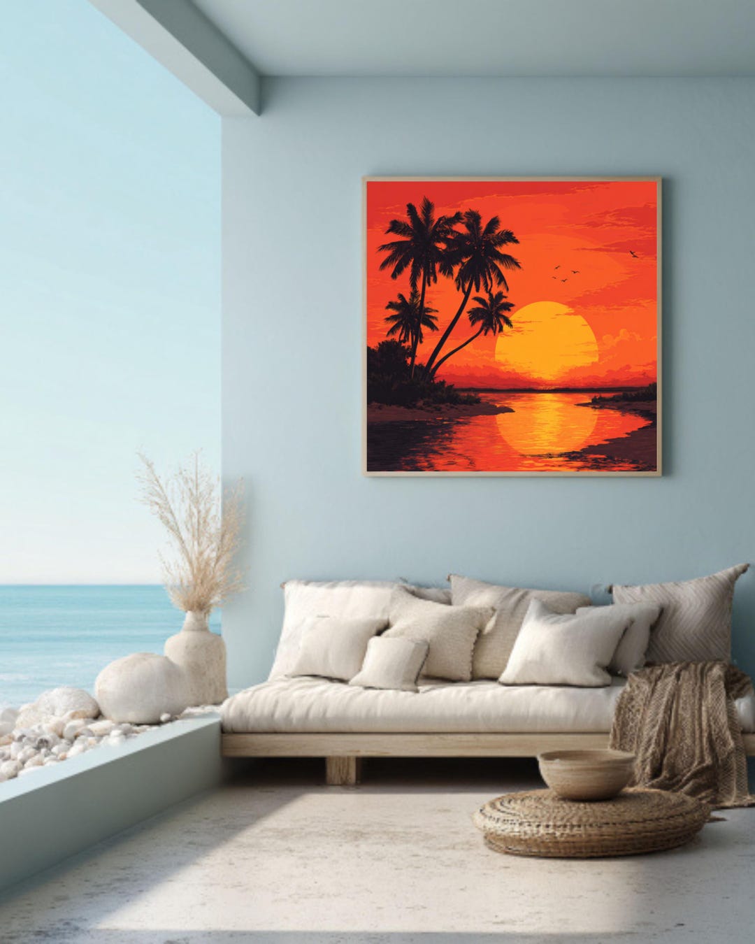 Tropical Palm Tree Sunset Canvas Print, Beach Sunset, Coastal Decor ...