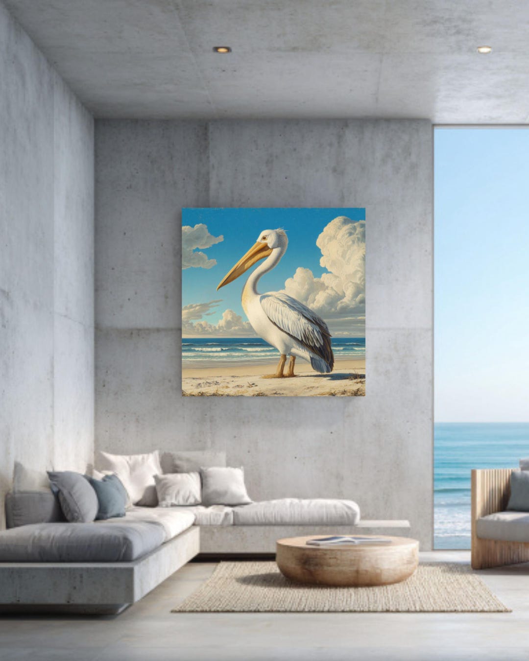 Pelican Beach Canvas Art, Coastal Bird Wall Decor, Seaside Landscape ...