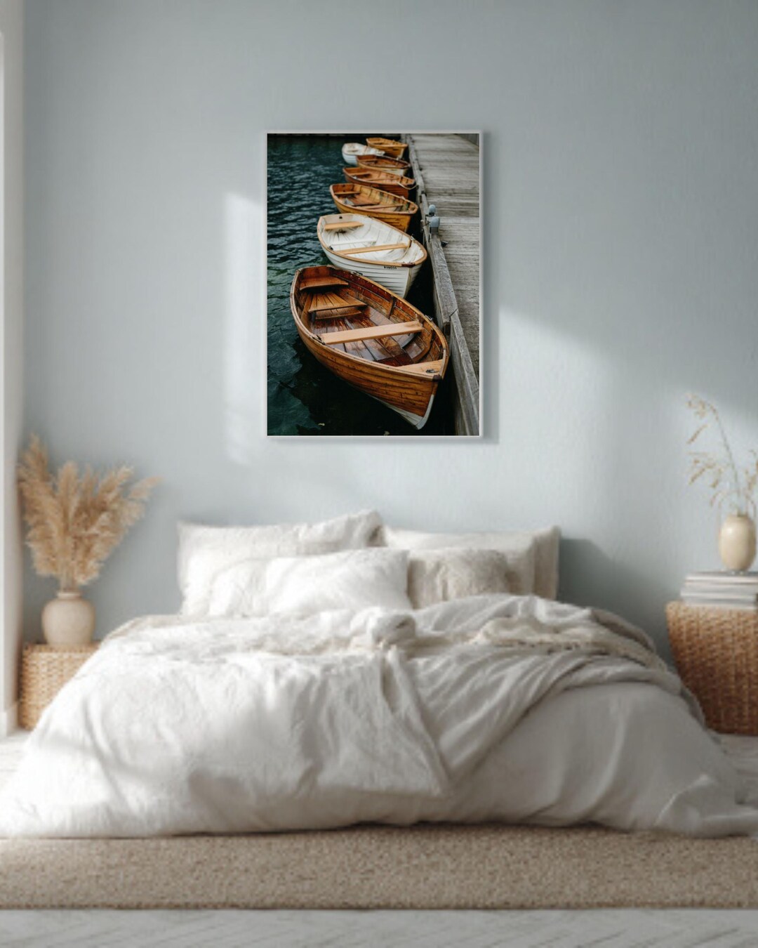 Rustic Wooden Boats Wall Art - Lake House Decor Canvas Print, Nautical ...