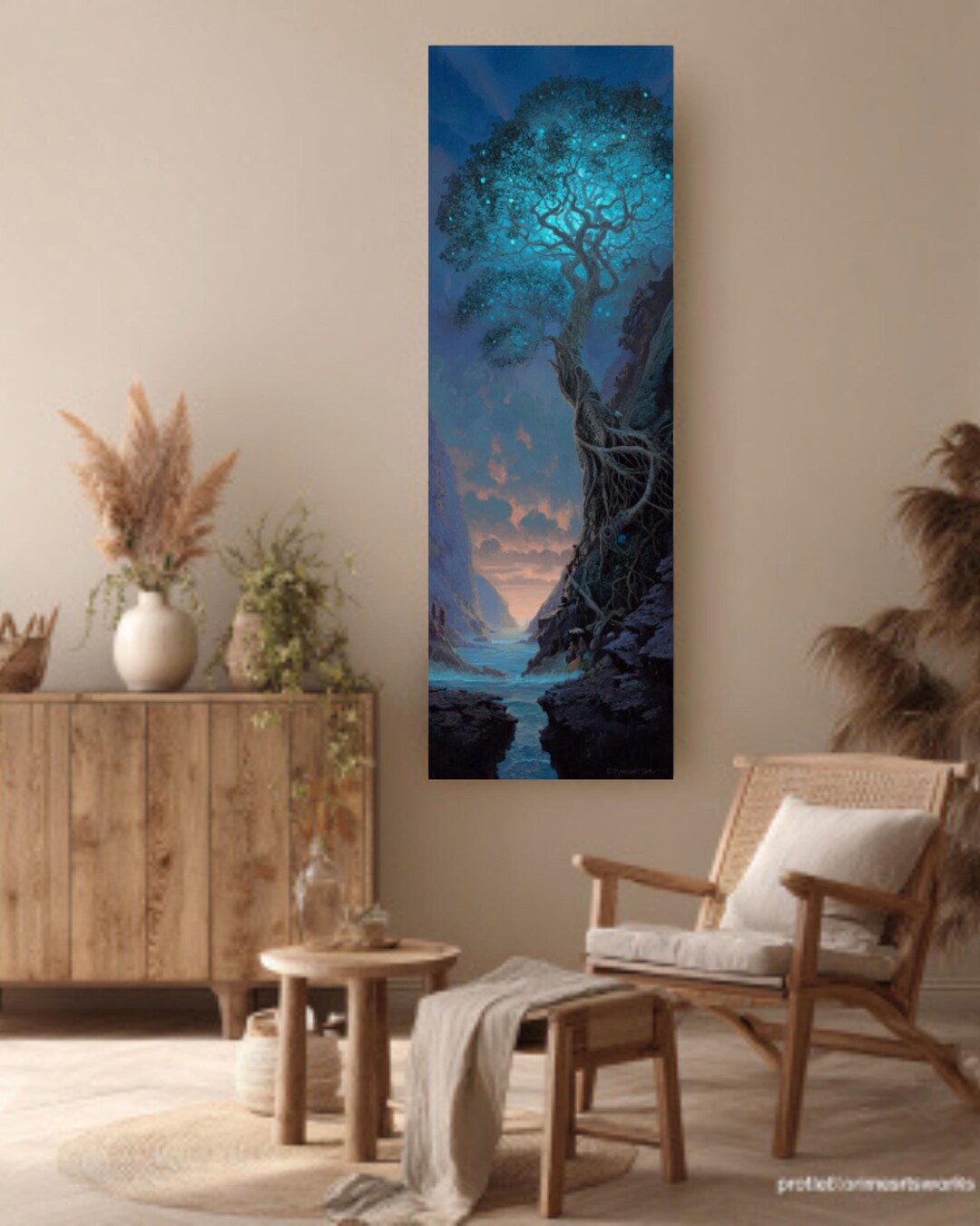 Magical Glowing Tree Canvas Art, Bioluminescent Fantasy Forest Wall ...
