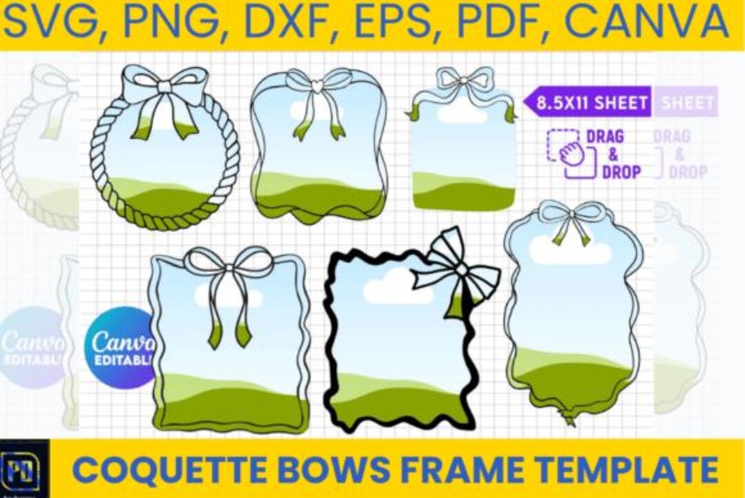 Editable Coquette Bow Border Frames Bundle – 28 Canva Templates – Drag ...