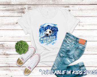 Albiceleste Glory Shirt | Argentina Soccer Tee | Unisex Futbol Fan Shirt for Kids & Adults | International Tournament Apparel