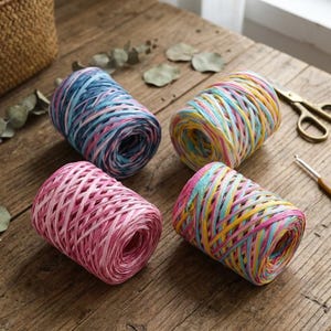 Multi Color Raffia Paper Ribbon 120m, Eco Friendly Craft Twine for Gift Wrapping, Bouquet Packing, DIY Crochet Basket, Weaving Paper Yarn