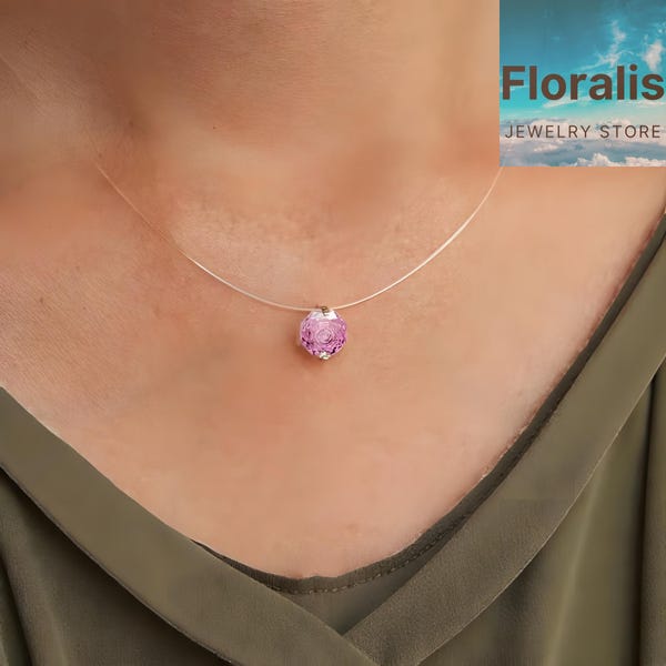 Pink Rose Cut Zircon Crystal Necklace, Sterling Silver Chain