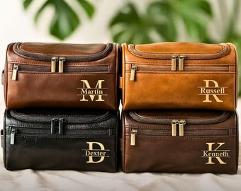 Gepersonaliseerde toilettas heren, lasergegraveerde dopp-kit, bruidsjonkers cadeau, aangepaste leren scheertas