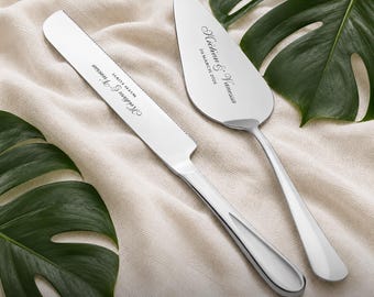 Custom Wedding Cake Cutting Set, Laser Engraved Cake Server and Knife, Personalized Wedding Day Keepsake