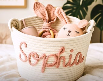 Nursery Basket, Toy Storage, Nursery Basket, Custom Name Basket, Baby Basket, Woven Basket, Expecting Mom Gift, Baby Shower Favors